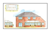 Click to enlarge watercolour of the front and side elevation of a hardwood conservatory, together with an aerial view.